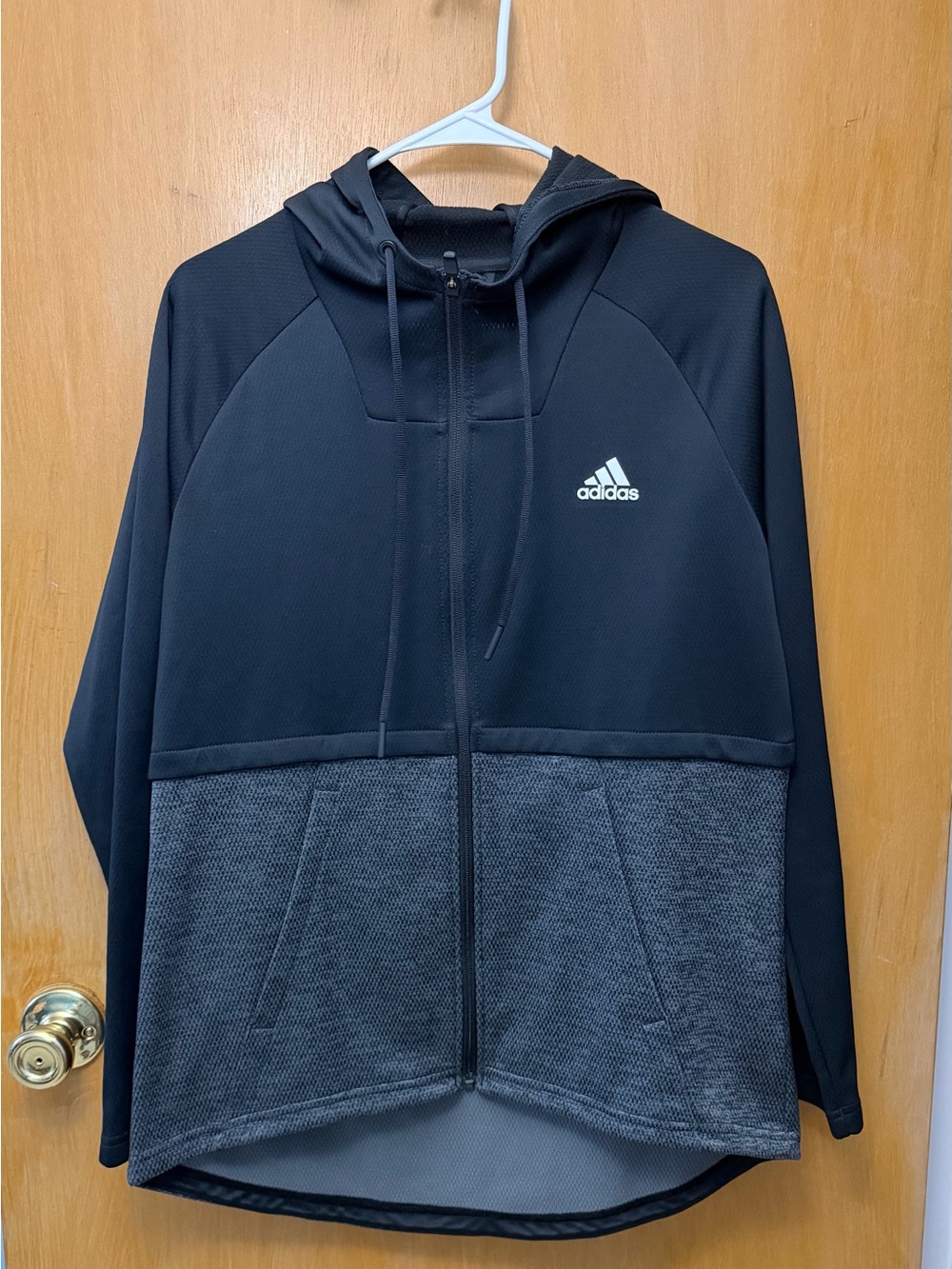 adidas Men’s Black & Gray Hooded Full-Zip Sweater Jacket